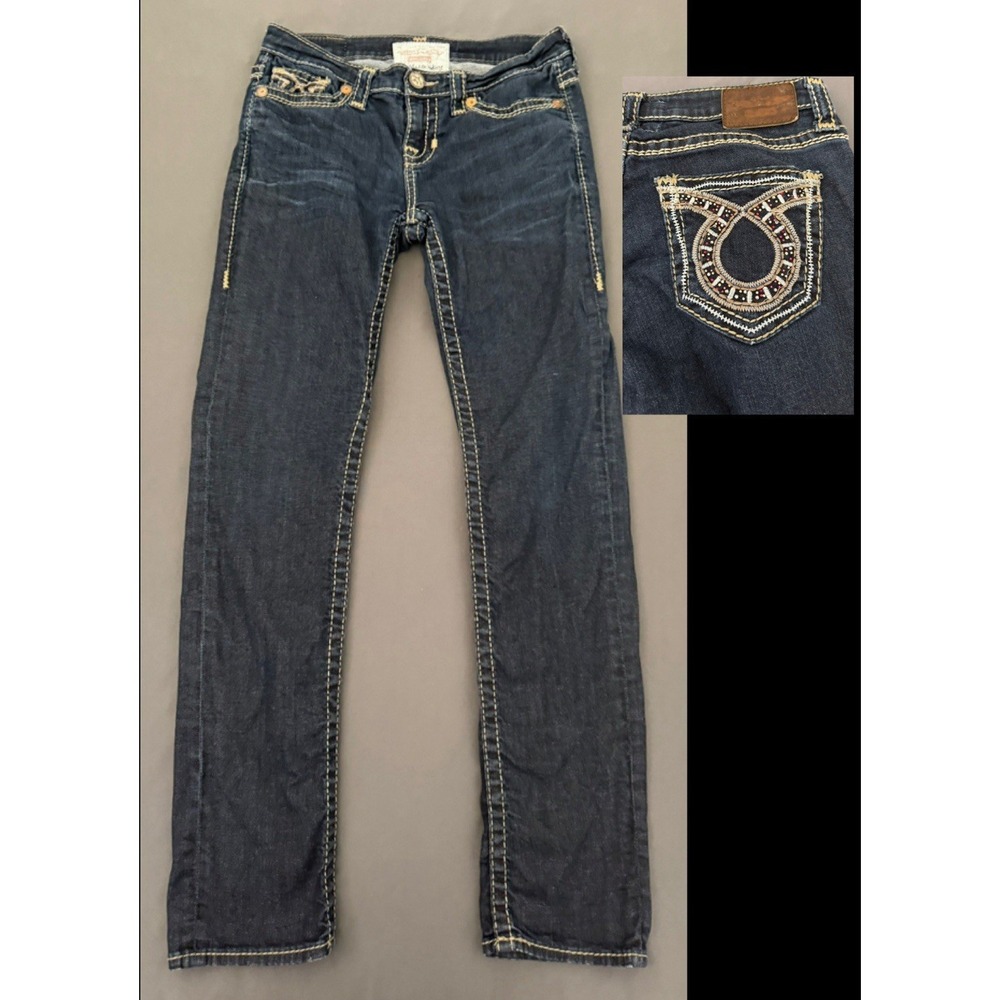 Big Star Maddie‎ Jeans Womens Size 27R Dark Blue Low Rise Rhinestones Y2k Style
